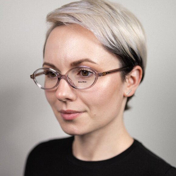 BRAND NEW Miu Miu MU01XV 12W1O1 Mauve Transparent Demo Oval Unisex Eyeglasses - Picture 9 of 9